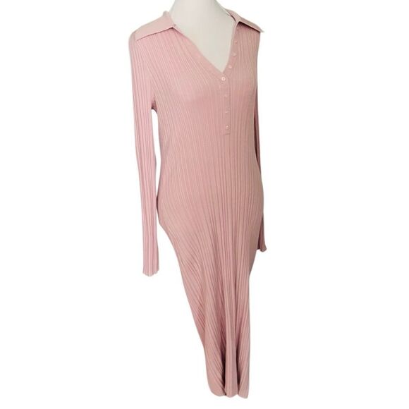 NWT EXPRESS Pink Ribbed Bodycon Long Sleeve Midi Dress,button front size Medium - Picture 5 of 7